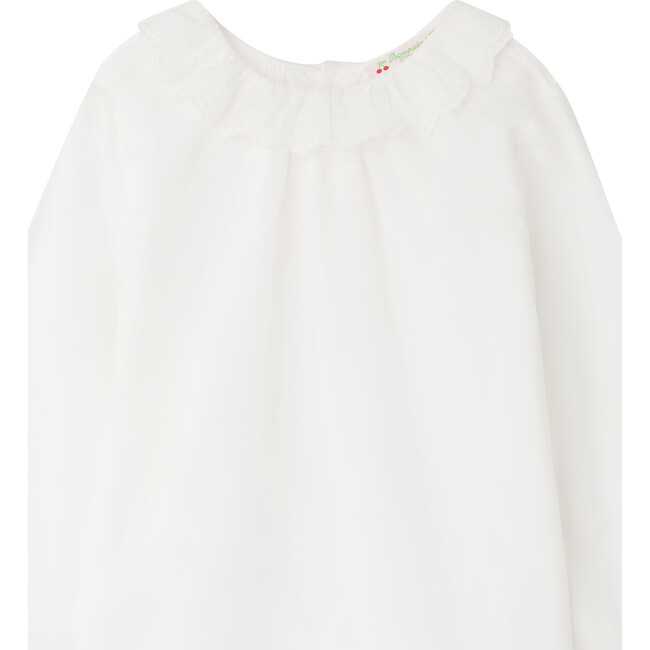Jaya Round Neck Long Sleeve Blouse, Milk White - Blouses - 3