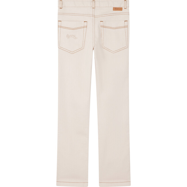 Dewey 5-Pocket Back Embroidered Jeans Pant, Ecru - Pants - 2