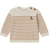 Aleksi Ribbed Crew Neck Long Sleeve Striped Sweater, Honey - Sweaters - 1 - thumbnail
