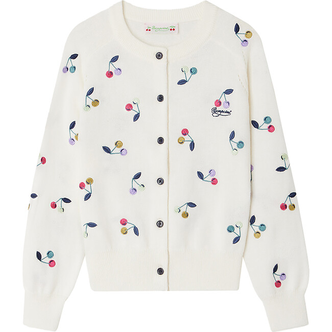 Aizoon Knit Crew Neck Embroidered Cardigan, Multicolor Cherry - Cardigans - 1