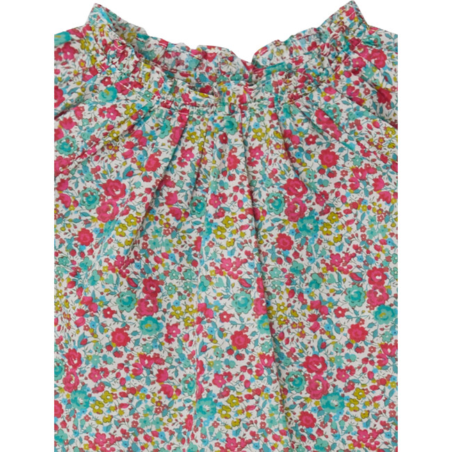 Grace Liberty Floral Print Ruffled Short Sleeve Blouse, Mint - Blouses - 3