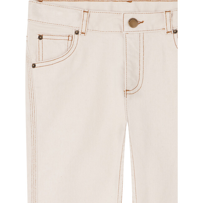 Dewey 5-Pocket Back Embroidered Jeans Pant, Ecru - Pants - 3