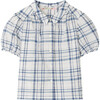 Adele Seersucker Short Sleeve Plaid Blouse, Blue - Blouses - 1 - thumbnail