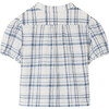 Adele Seersucker Short Sleeve Plaid Blouse, Blue - Blouses - 2