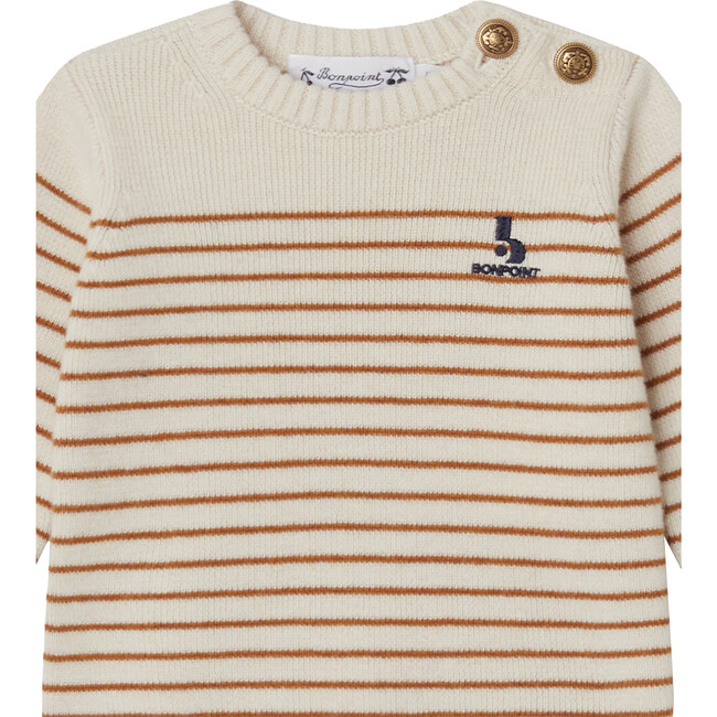 Aleksi Ribbed Crew Neck Long Sleeve Striped Sweater, Honey - Sweaters - 3