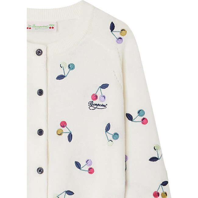 Aizoon Knit Crew Neck Embroidered Cardigan, Multicolor Cherry - Cardigans - 3