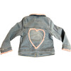 Long Sleeve Light Wash Denim Jacket, Pink Heart - Jackets - 1 - thumbnail