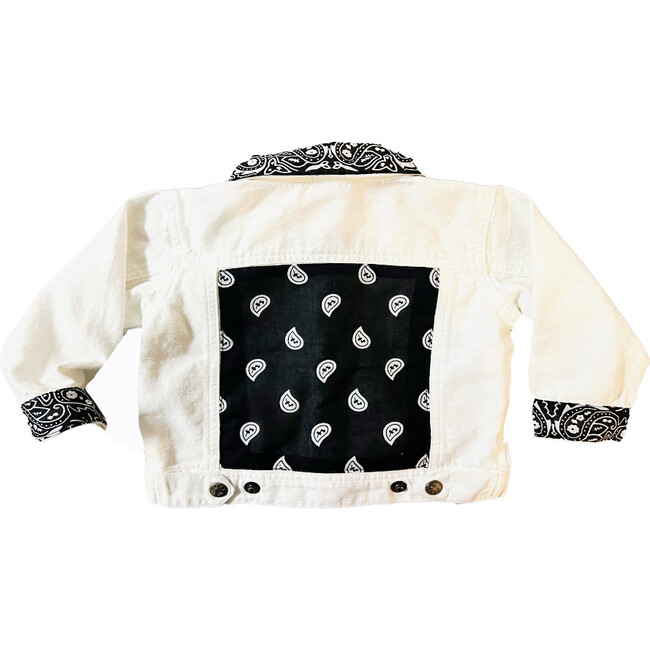 Long Sleeve Bandana Cuff Denim Jacket, White And Black - Jackets - 2