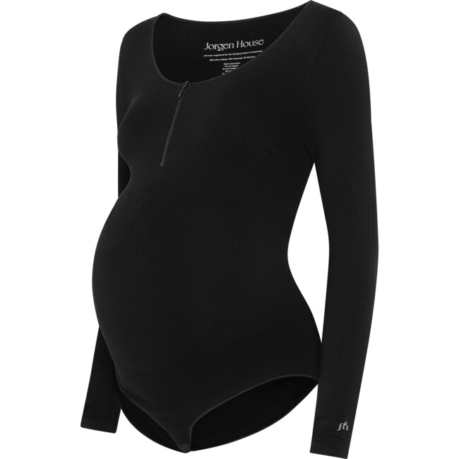Women's Long Sleeve Bodysuit, Black - Tees - 1