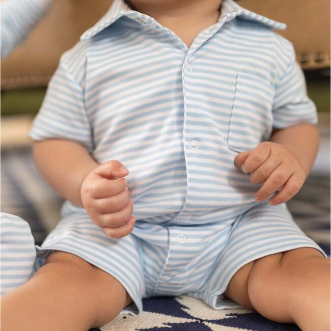 Collared Romper, Blue Stripe - Rompers - 4