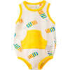 Ice Cream Print Sleeveless Babysuit, Beige - Bodysuits - 1 - thumbnail