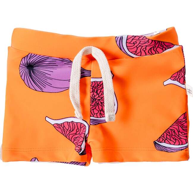 Fig Print Swim Trunks, Orange - Swim Trunks - 1