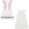 2pc Heart Print Ruffle Overlay Dress, White - Dresses - 2
