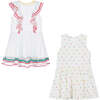2pc Heart Print Ruffle Overlay Dress, White - Dresses - 3