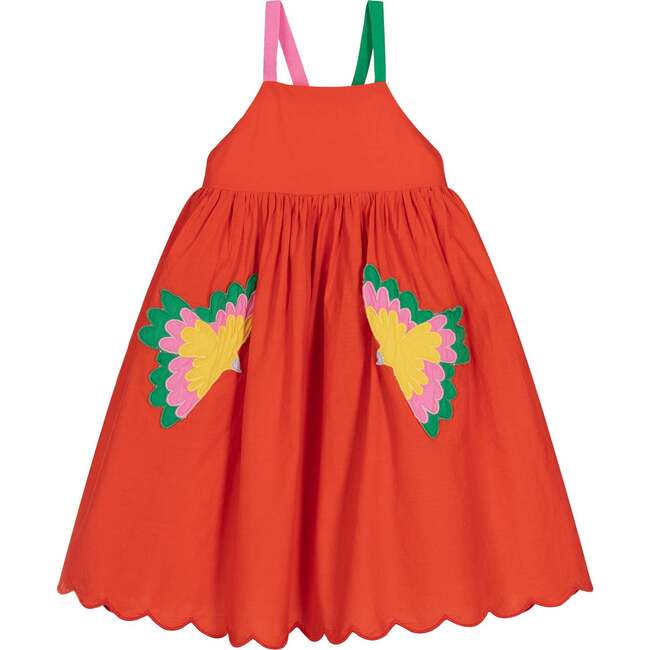 Bird Motif Summer Dress, Red