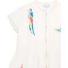 Parrot Embroidered Dress, White - Dresses - 2