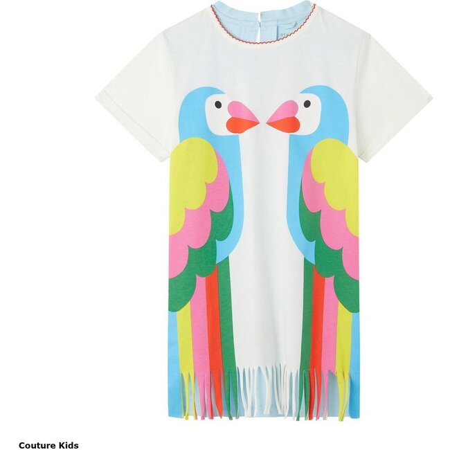 Double Parrot Fringe T-Shirt Dress, Multicolor