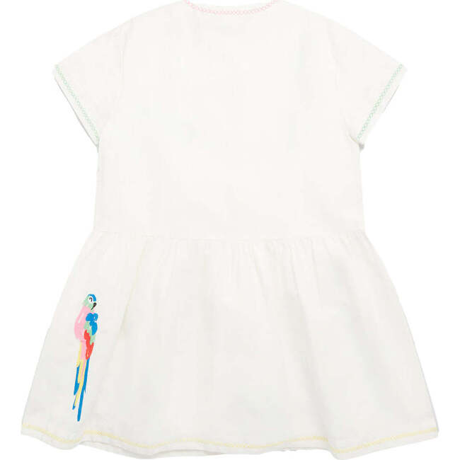 Parrot Embroidered Dress, White - Dresses - 4