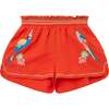 Parrot Embroidered Shorts, Red - Shorts - 1 - thumbnail