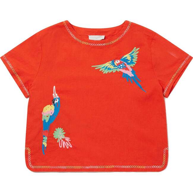 Parrot Embroidered T-Shirt, Red