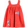 Sleeveless Linen Parrots Dress, Red - Dresses - 1 - thumbnail