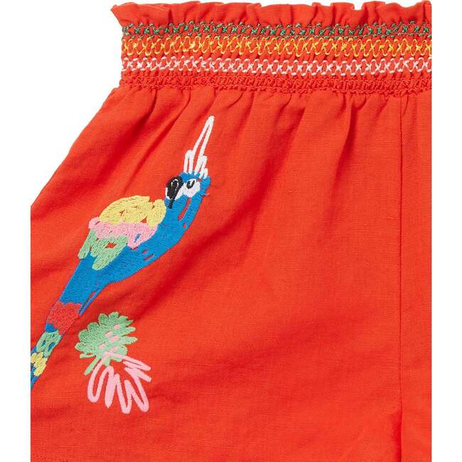 Parrot Embroidered Shorts, Red - Shorts - 2