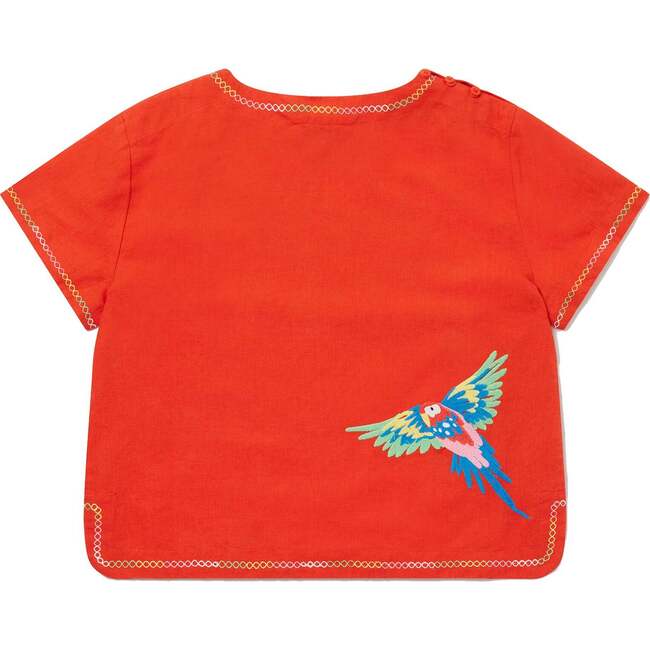 Parrot Embroidered T-Shirt, Red - Tees - 4