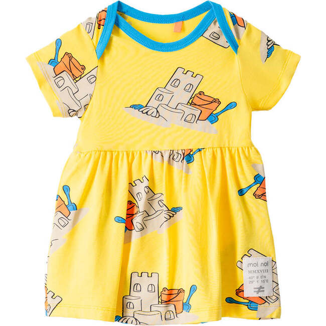 Sand Castle Print Knitted Dress, Yellow - Dresses - 1