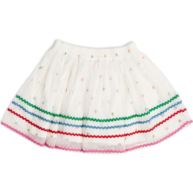 Heart Print Tulle Skirt, White