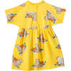 Sand Castle Print Summer Dress, Yellow - Dresses - 1 - thumbnail