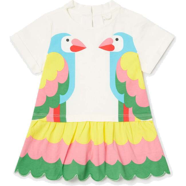 Parrot Fringe Hem Dress, White - Dresses - 1