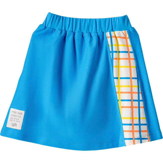 Plaid Trim Cotton Skirt, Blue