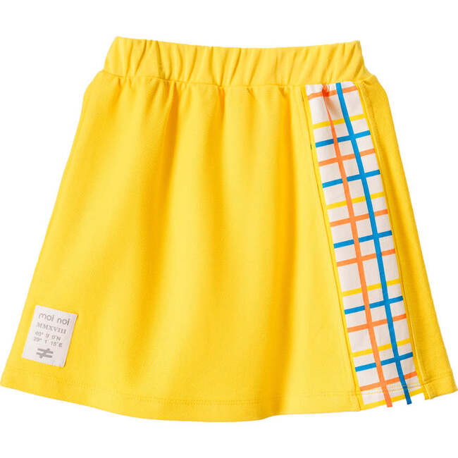 Plaid Trim Cotton Skirt, Yellow