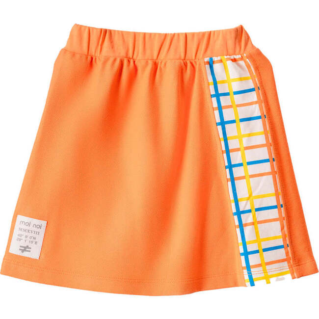 Plaid Trim Cotton Skirt, Orange