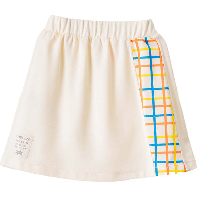 Plaid Trim Cotton Skirt, Beige