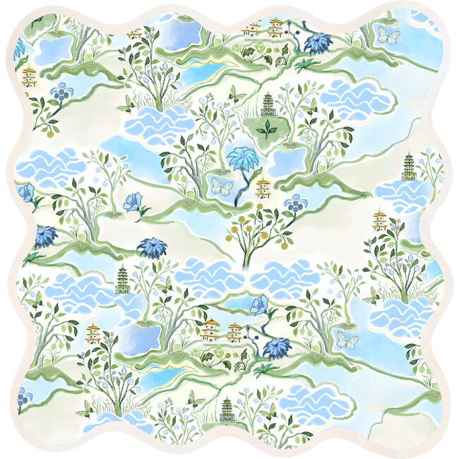 Square Scalloped Placemats, Blue Pagoda