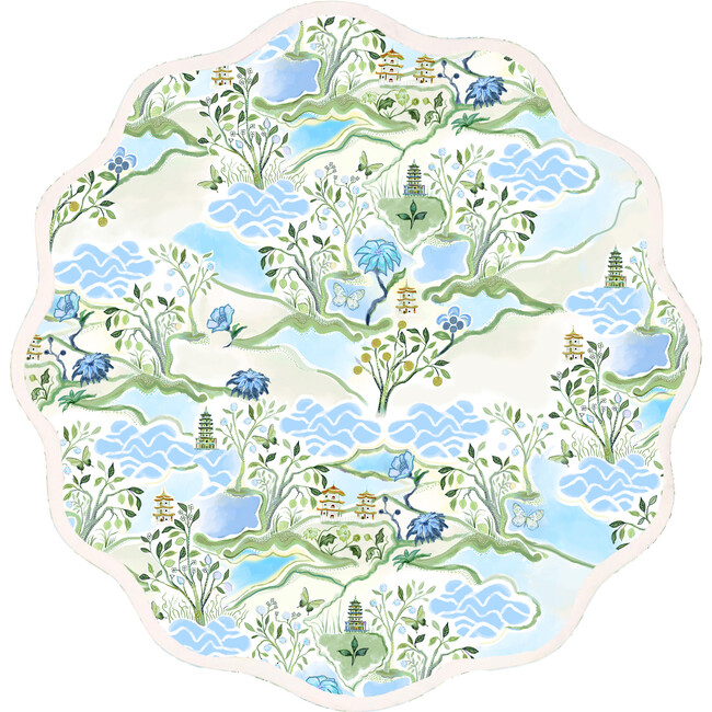Round Scalloped Placemats, Blue Pagoda