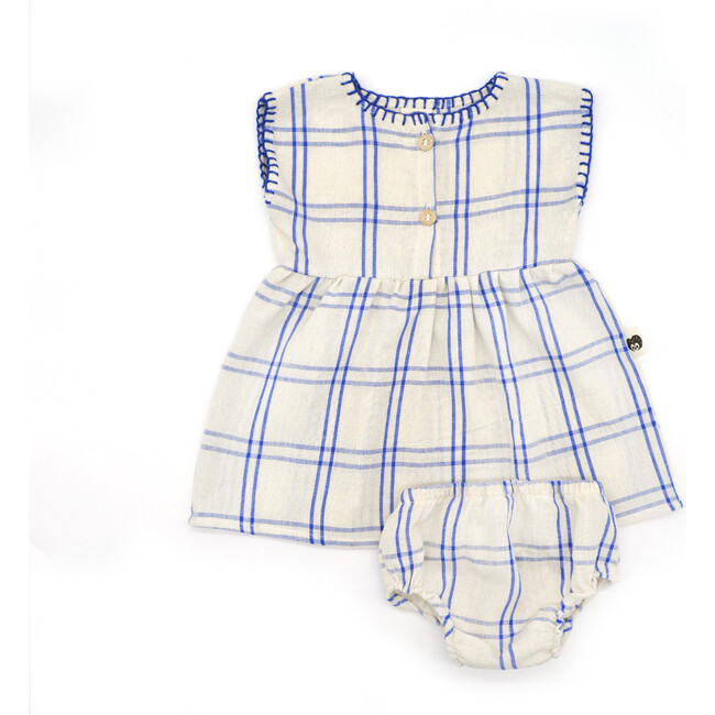 Addie Baby Checked Front Buttoned Dress, Blue Hydrangea