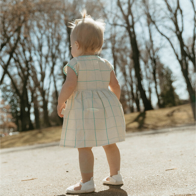 Addie Baby Checked Front Buttoned Dress Set, Sand Jade - Rompers - 2