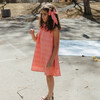 June Tie Neck Gauzelike Pattern Dress, Hibiscus - Dresses - 4