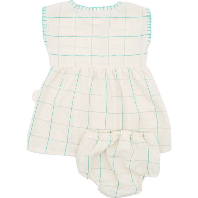 Addie Baby Checked Front Buttoned Dress Set, Sand Jade - Rompers - 3
