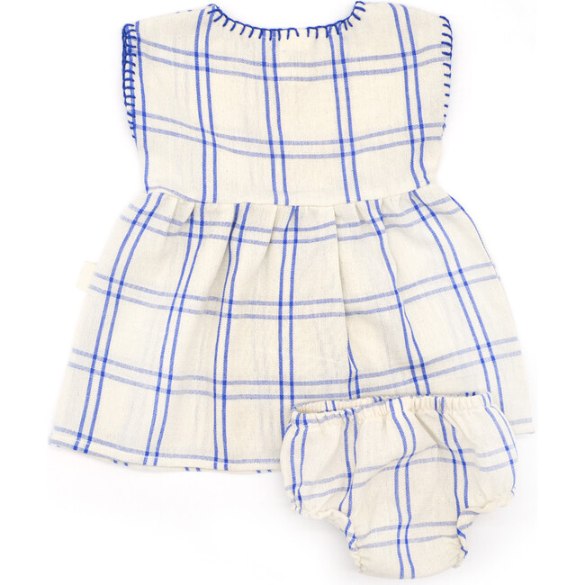 Addie Baby Checked Front Buttoned Dress, Blue Hydrangea - Rompers - 3