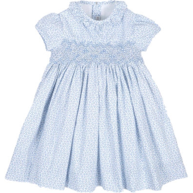 Moohren Hand-Smocked Dress, Mini Floral Blue - Amaia Dresses | Maisonette