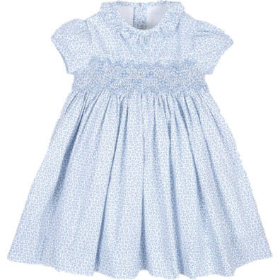 Moohren Hand-Smocked Dress, Mini Floral Blue