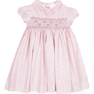Moohren Hand-Smocked Dress, Mini Floral Pink