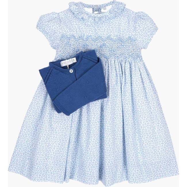 Moohren Hand-Smocked Dress, Mini Floral Blue - Dresses - 3