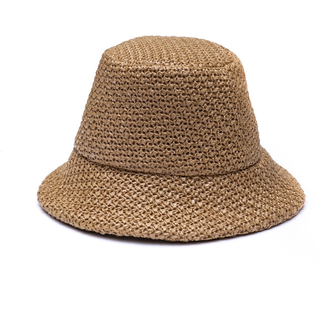 Women's Toby Packable Straw Bucket Hat, Camel - Hats - 1
