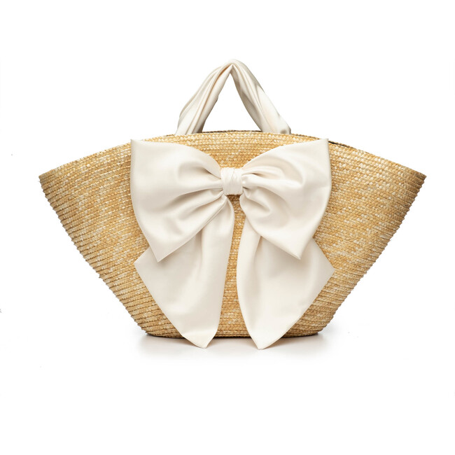 Women's Carlotta Handbag With Cream Satin Bow, Natural - Bags - 1