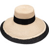 Women's Mirabel Hemp Frayed Edge Wide Brim Sunhat, Natural/Black - Hats - 1 - thumbnail