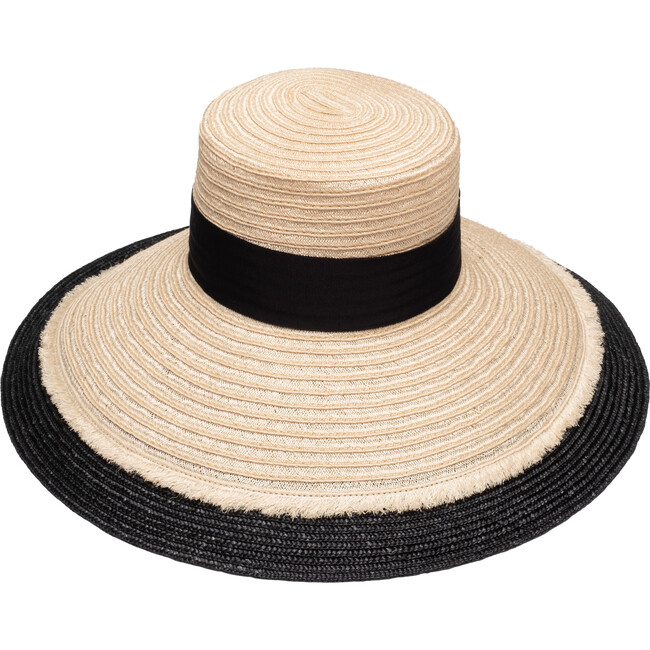 Women's Mirabel Hemp Frayed Edge Wide Brim Sunhat, Natural/Black - Hats - 2